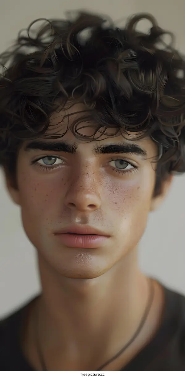 Portrait of a Young Man with Curly Hair