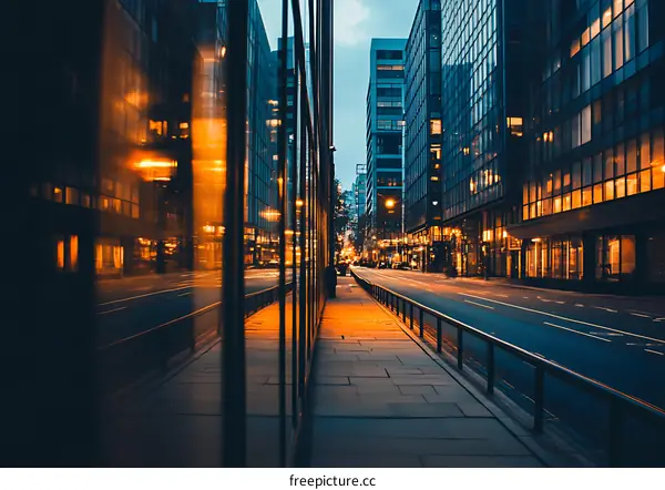 City Street with Reflection in Window