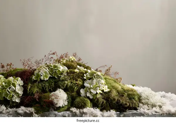 Green Moss and Flowers with White Background