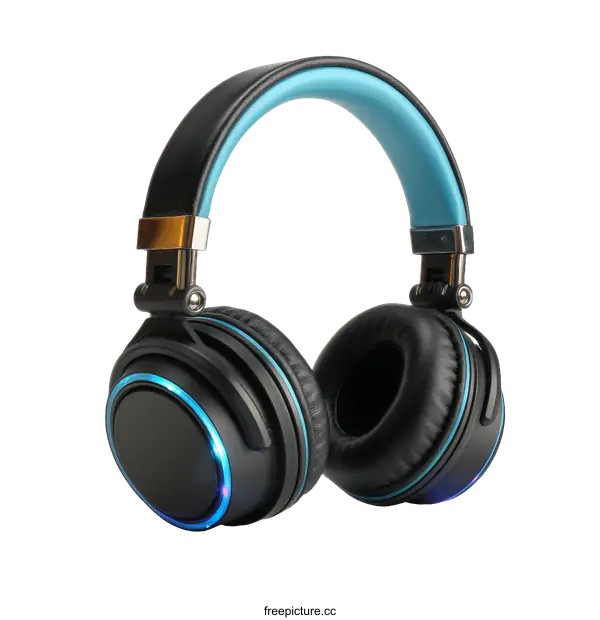 [Transparent Background PNG]Stylish Blue and Black Headphones with Luminous Lighting