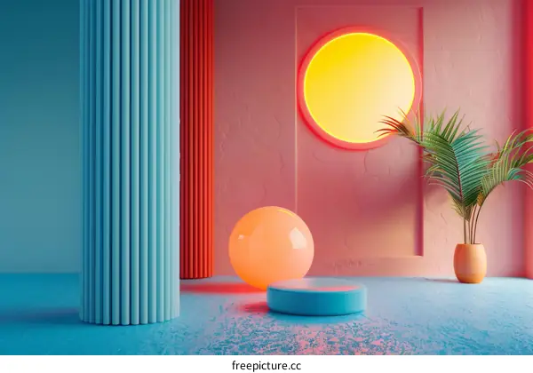 Geometric Cylinder and Round Geometric Shapes in Blue and Red