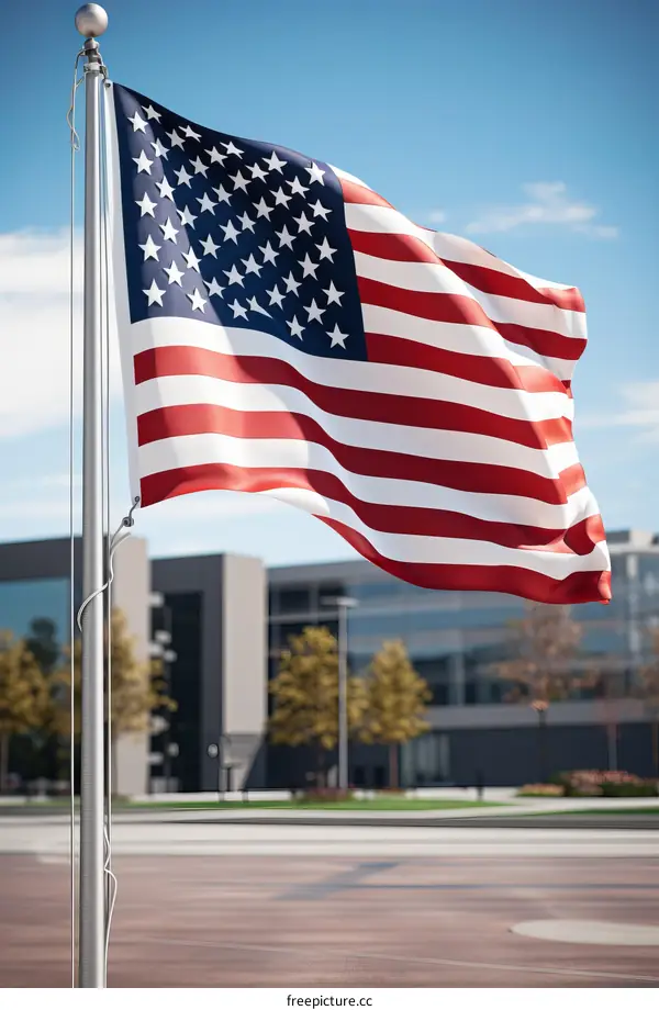 Stars and Stripes Waving Proudly Against Skyscrapers