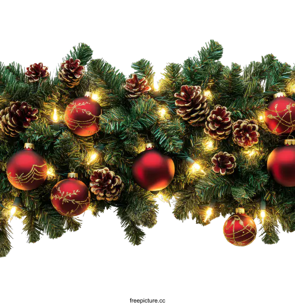 [Transparent Background PNG]Christmas Garland with Ornaments and Lights