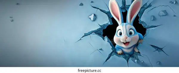Cartoon Rabbit Peeking Through a Cracked Wall