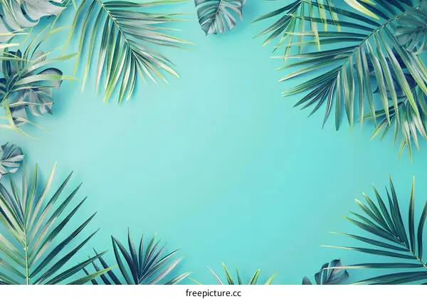 Tropical Palm Leaves on Turquoise Background