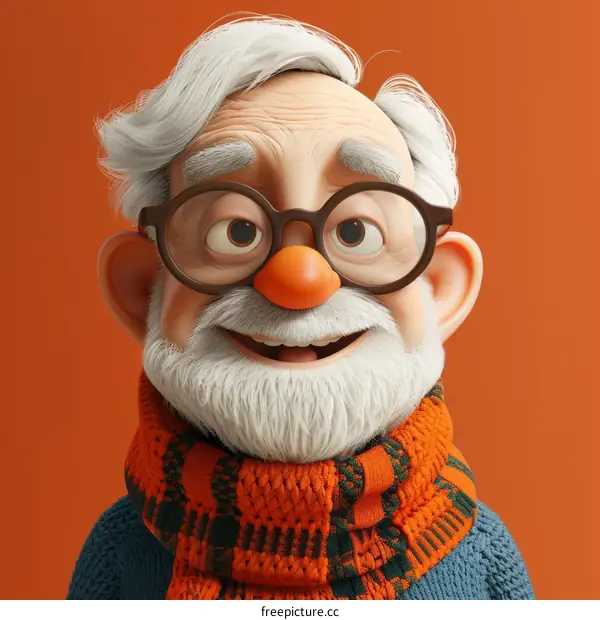 3D rendering of a grandpa with white hair and beard