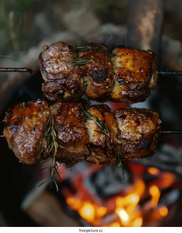Rosemary Skewers Grilled Over an Open Fire