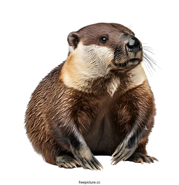 [Transparent Background PNG]Close up of a Brown Beaver Sitting on a White Background