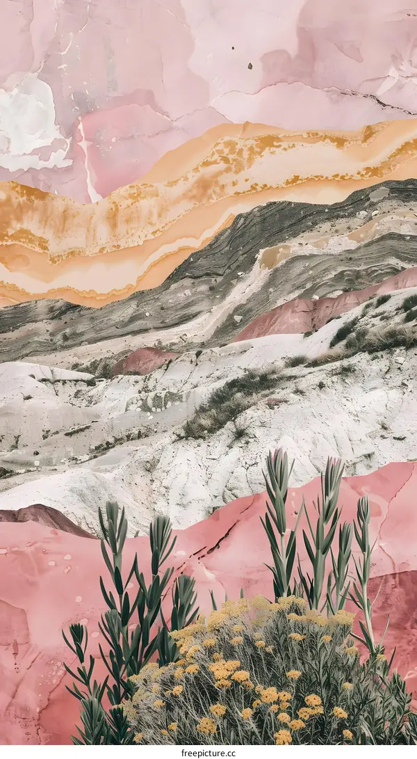 Abstract Art Landscape with Pink and Yellow Tones