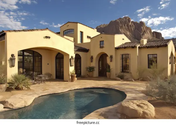 Elegant Spanish Colonial Style House with Pool and Mountain View