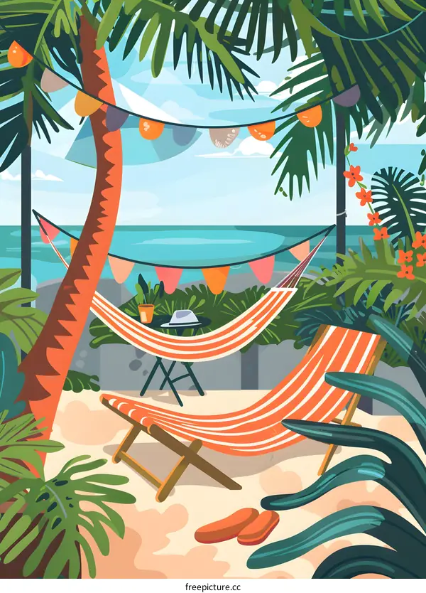 Tropical Beach Hammock and Lounger Relaxing Holiday Paradise