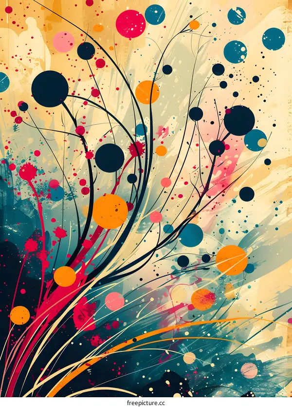 Colorful abstract painting with organic shapes