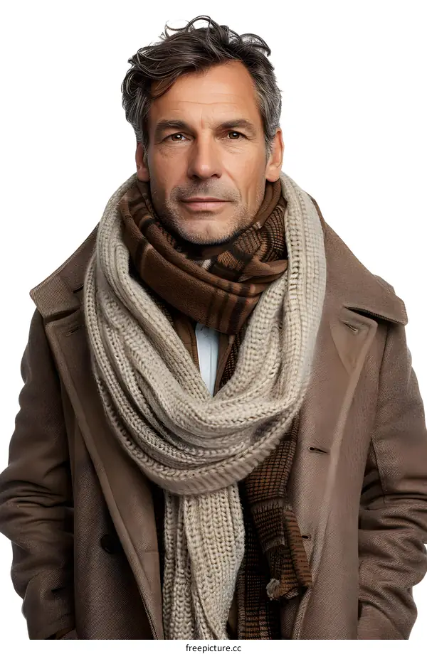 portrait of a man in a brown coat and scarf