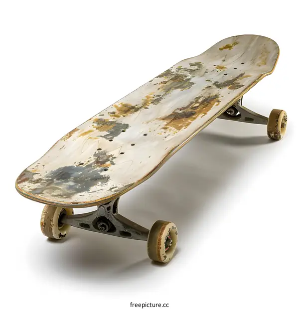 Old Used Skateboard on White Background