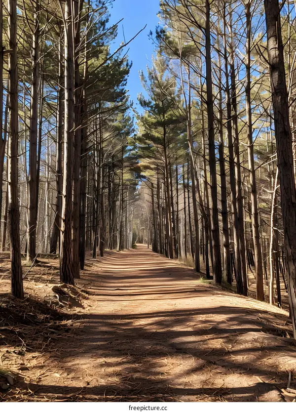 Forest Path with Sunlight Through Trees