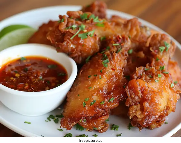 Fried chicken wings with spicy sauce