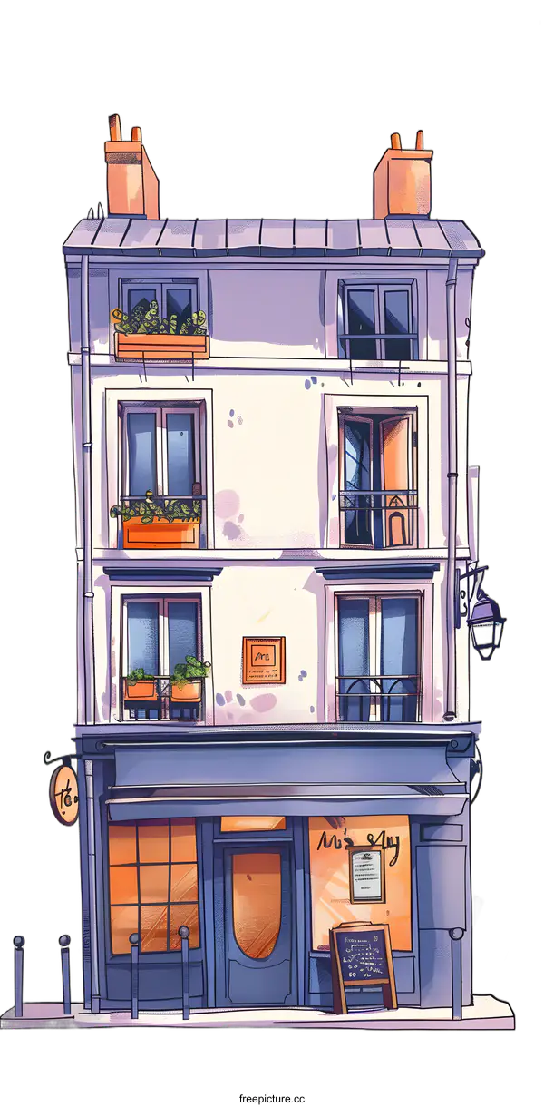 [Transparent Background PNG]French Building Illustration with Shop Front