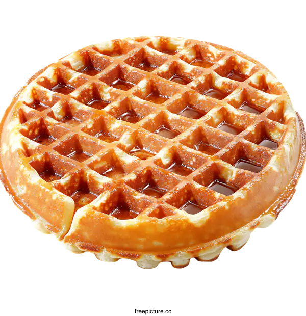 [Transparent Background PNG]Delicious golden waffle with syrup