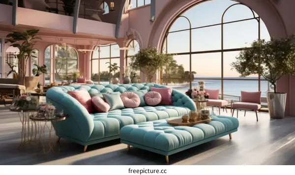 blue and pink living room interior design