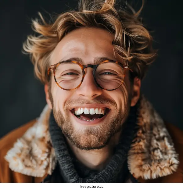 Close Up Portrait of a Happy Man with Glasses
