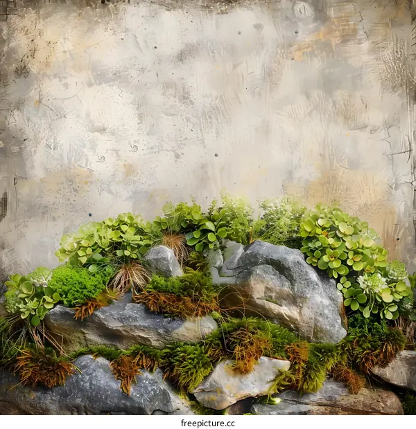 Green Moss and Rocks with Vintage Background