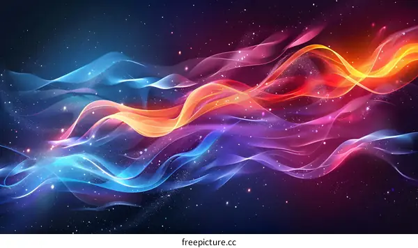 Wavy Multicolor Light Trails on Dark Background