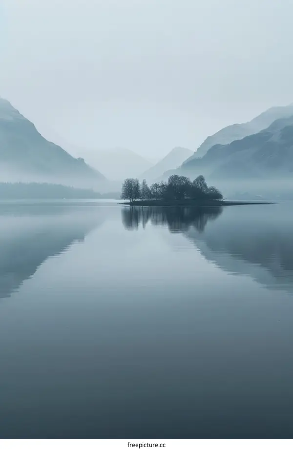 Serene Mountain Lake with Secluded Island
