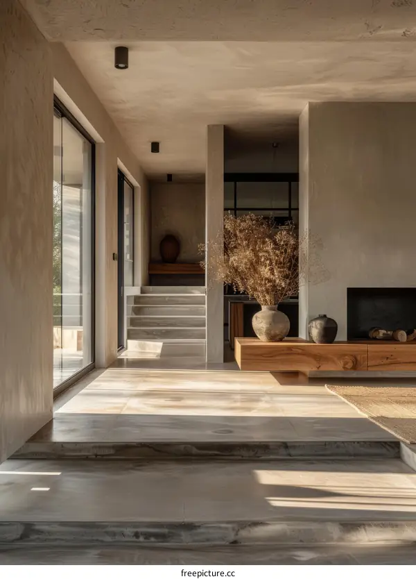 Modern Minimalist House Interior with Open Floor Plan