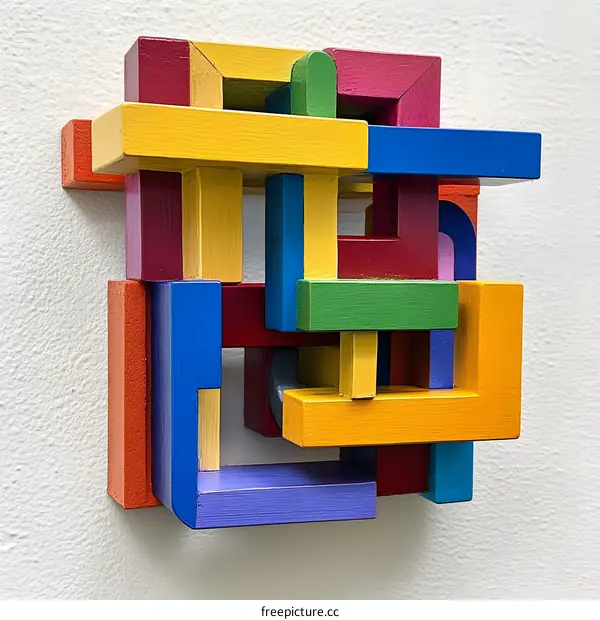 Abstract Colorful Wooden Sculpture