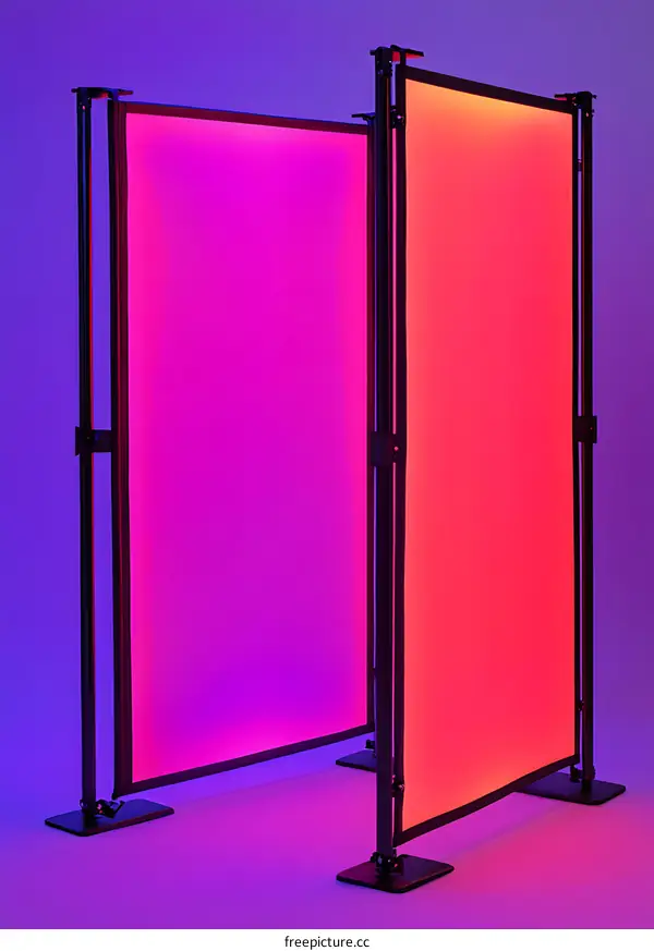 Two Backlit Panels With Pink And Red Lighting