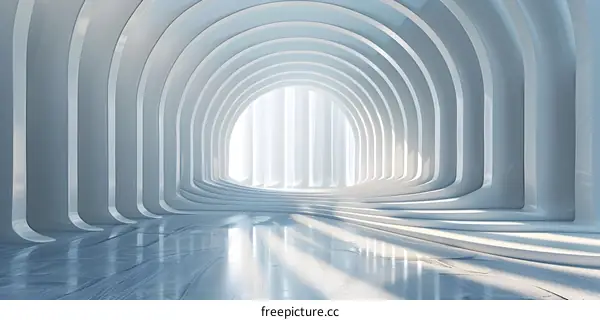 Futuristic tunnel with smooth concrete walls and curved ceiling