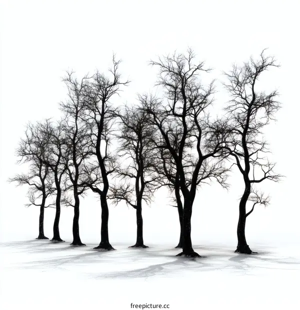 Silhouette of Bare Trees on a Snowy Landscape