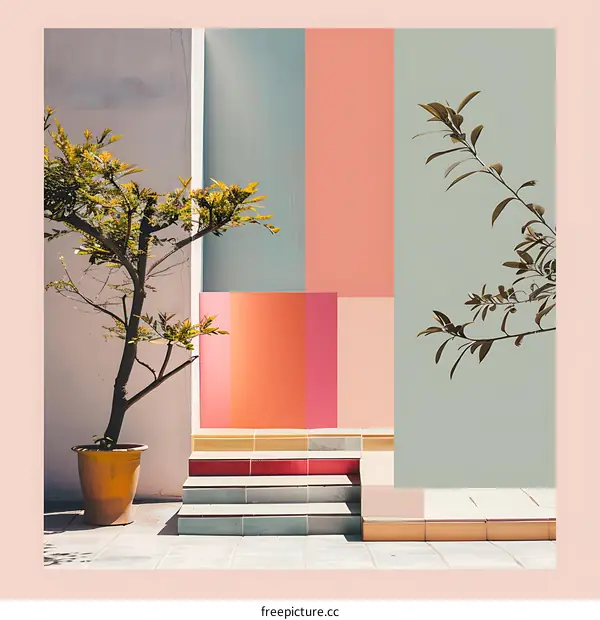 Minimalist Architecture with Colorful Walls and Steps