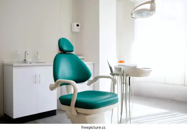 Modern Dental Clinic Interior with Teal Chair