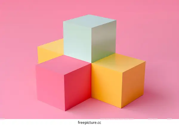 Abstract Minimalist Geometric Shapes with Pink Green Yellow and Red Colors