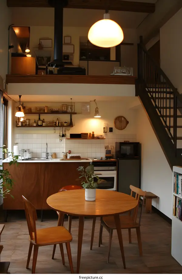Modern Kitchen with Round Table and Loft