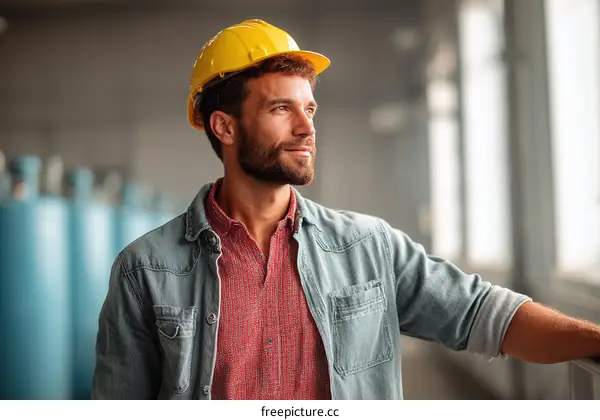A Man in Hard Hat Standing in Modern Industrial Facility