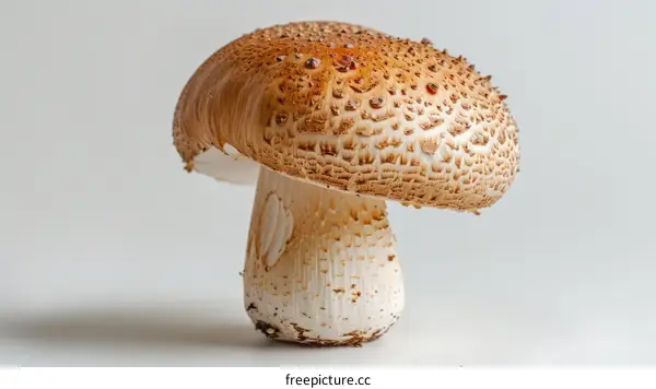 Close-up photo of a large brown mushroom with a white stem