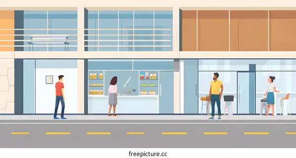 People Walking By A Cafe Shop Illustration