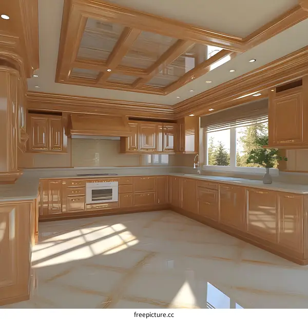 Modern Kitchen Design with Wood Cabinets and Glass Ceiling