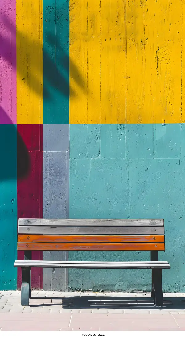 Colorful Wall and Wooden Bench