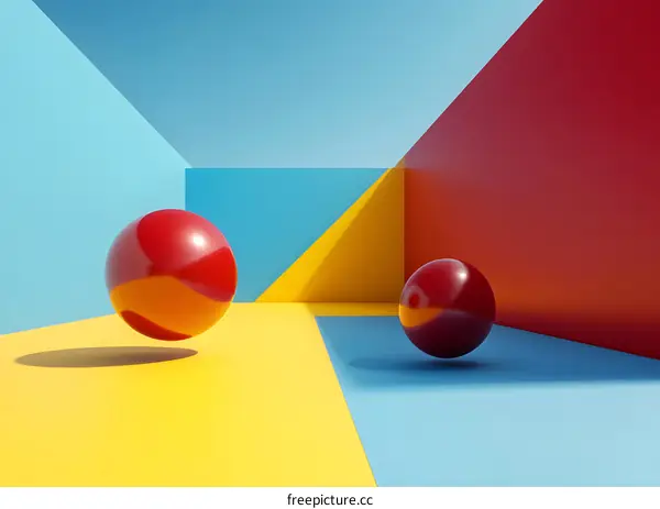 Abstract Red Spheres in a Colorful Room