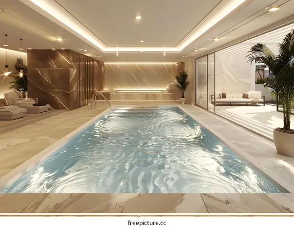 Luxury Indoor Swimming Pool Design with Marble Tiles