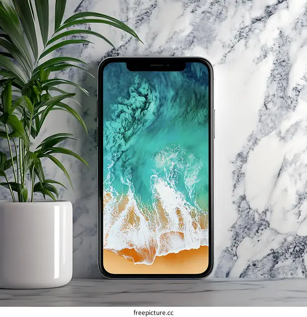 Smartphone Displaying Ocean Waves Background