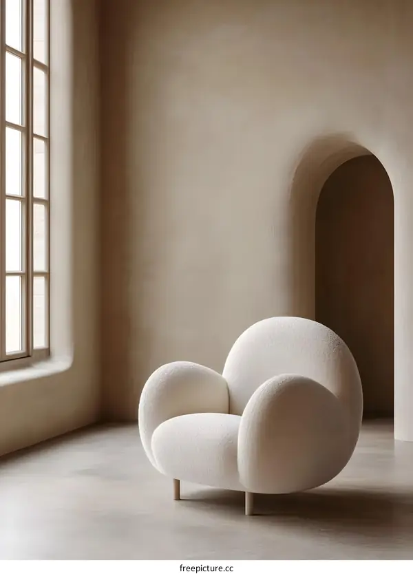 Modern White Fluffy Armchair in Minimalist Interior Design