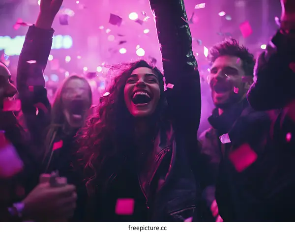 Group of Friends Celebrating with Confetti