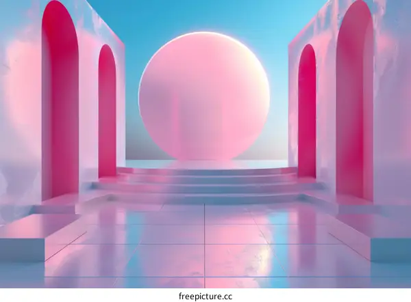 Pastel Pink Abstract Architectural Scene