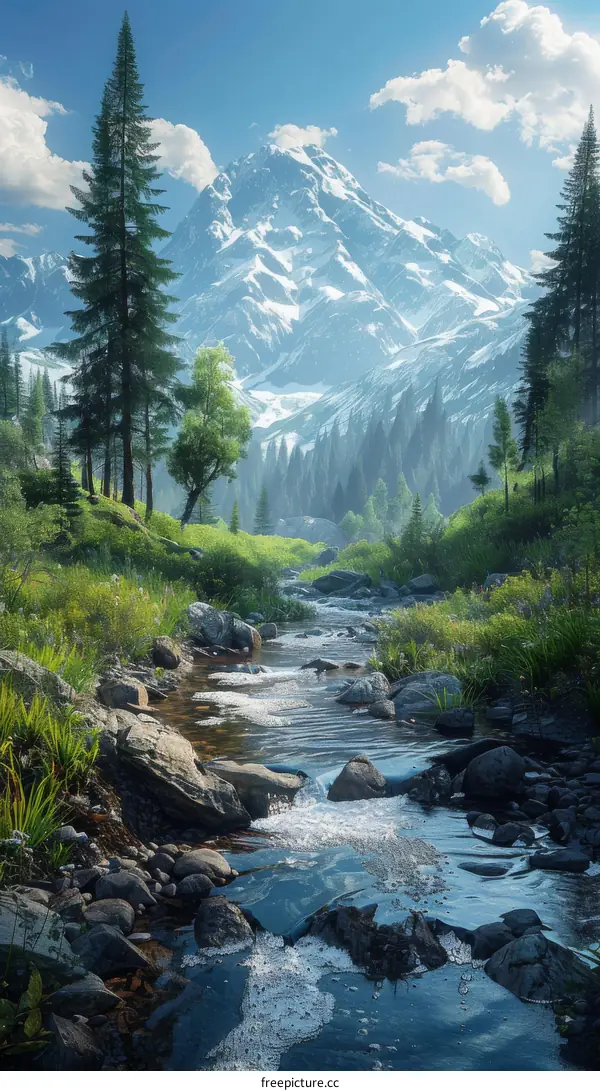 Majestic Mountain Landscape with River and Trees