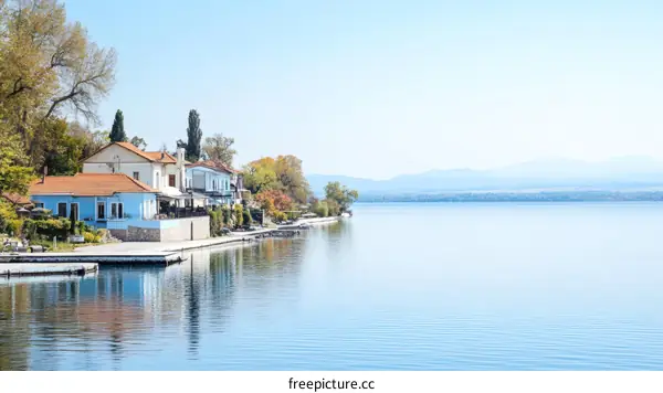 Lakeside Houses and Calm Water Scenery