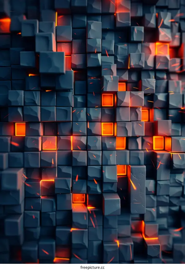 Glowing Orange Cubes Digital Background